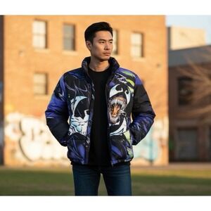 Marvel Venom Men's S Puffer Jacket Black Purple Graphic NWOT